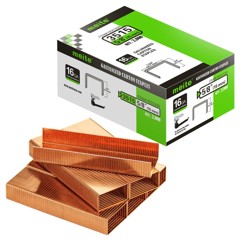 Meite دبابيس إغلاق الكرتون ميتي 16 قياس عرض 1-3/8" تاج 5/8" مغلفة بالنحاس لدبابيس صناديق الهواء المضغوط أو اليدوية - تغليف أقرب كرتون (2,000PCS) - Image 2